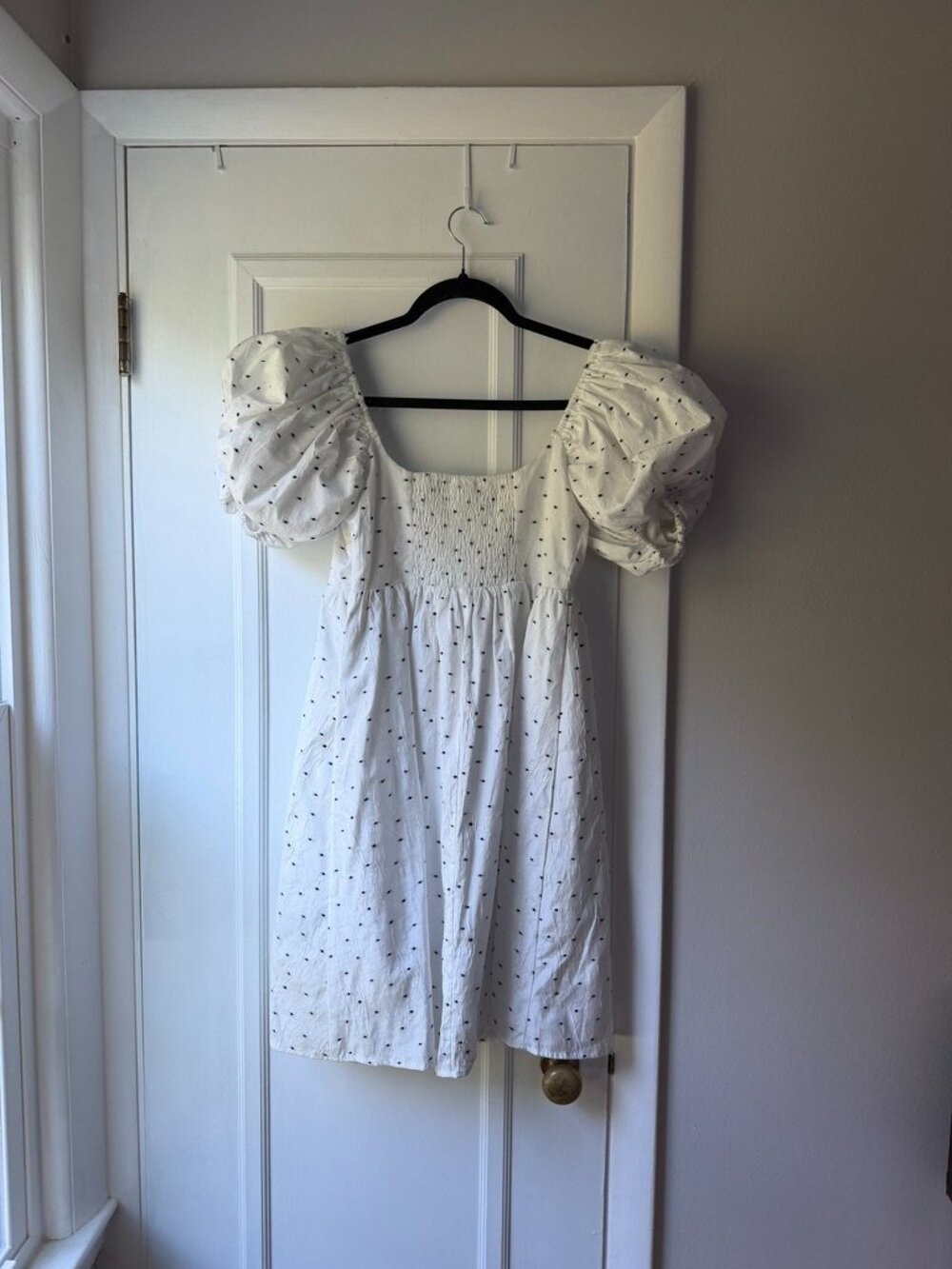 Moon River White Polka Dot Textured Puff Sleeve Mini Dress Size S - Picture 7 of 7